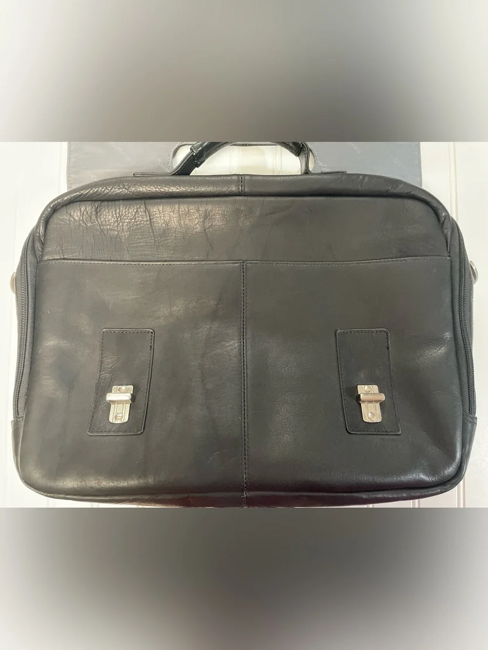 Samsonite Black Genuine Leather Laptop Briefcase Attache Messenger Bag